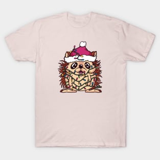 Cute Christmas Hedgehog Wrapped in Christmas Lights T-Shirt